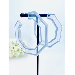 Acrylic Octagon Hoop Earrings - grey